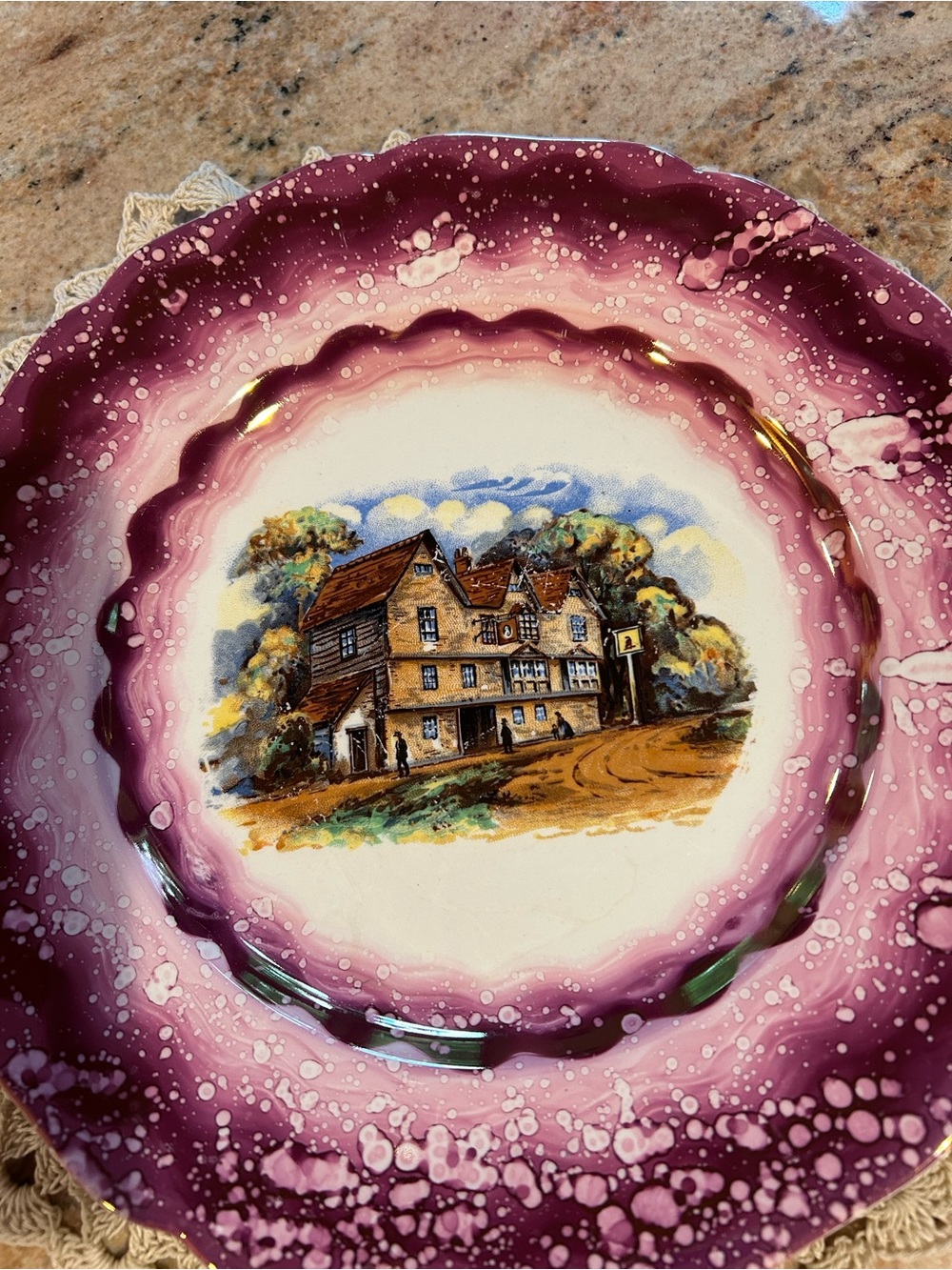 Lusterware 1940’s Porcelain Plate Stoke -on-Trent, England.Dickens Days Pattern